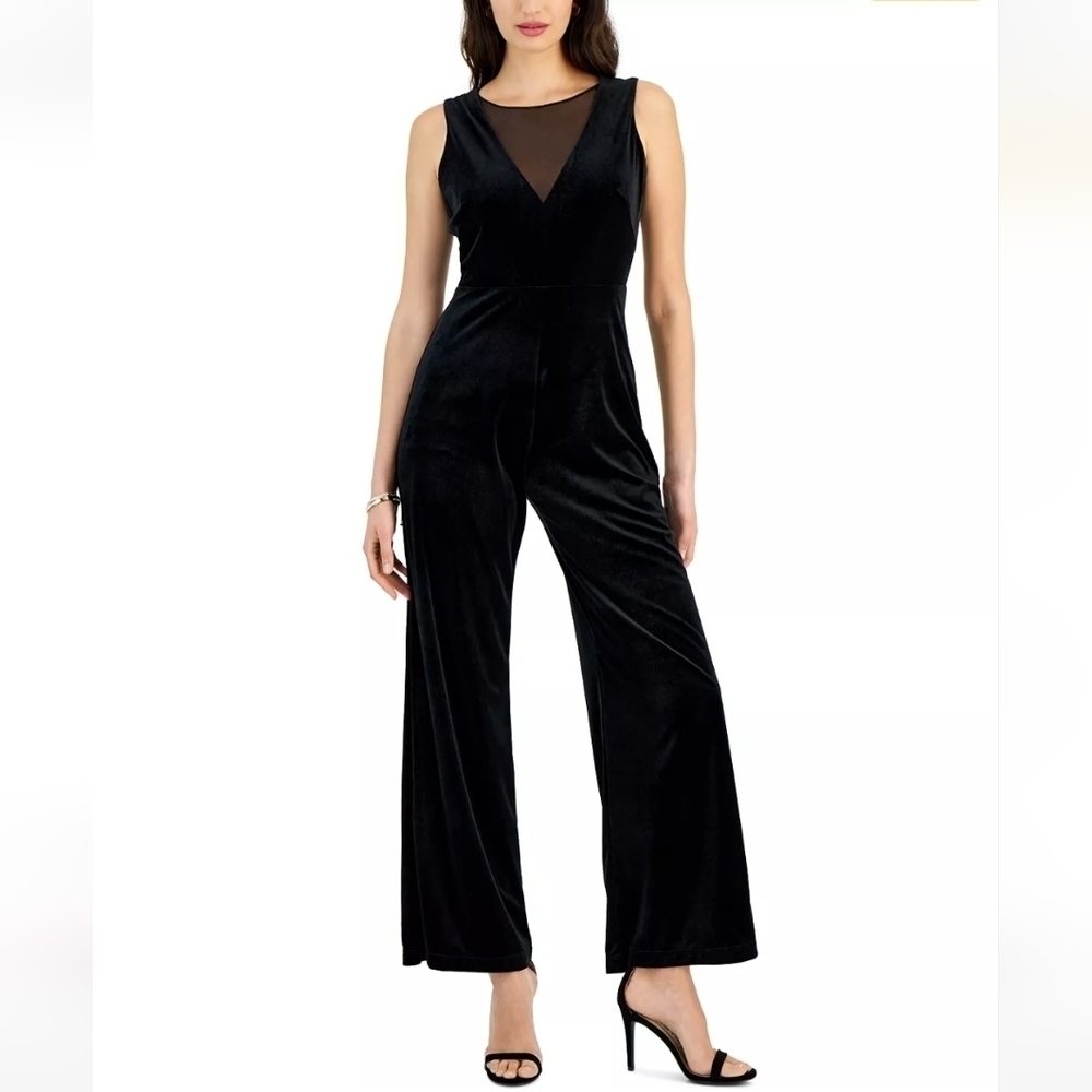 𝅺Taylor Women's Velvet Illusion Black Cocktail or Holiday Jumpsuit